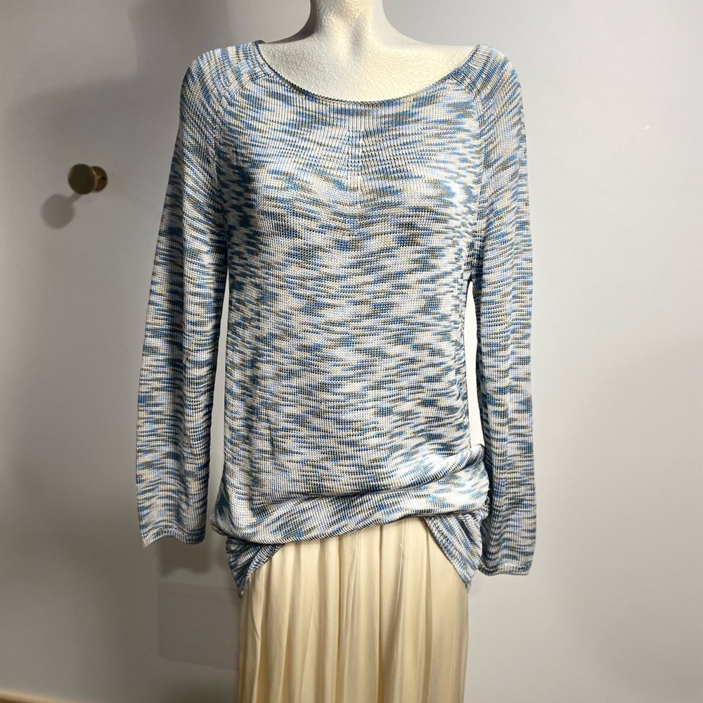 Lafayette 148 New York Blue and Cream Knit Sweater